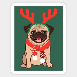 Pug In A Christmas Headband Sticker